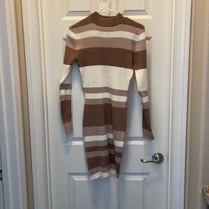 Brown Combo mini sweater dress